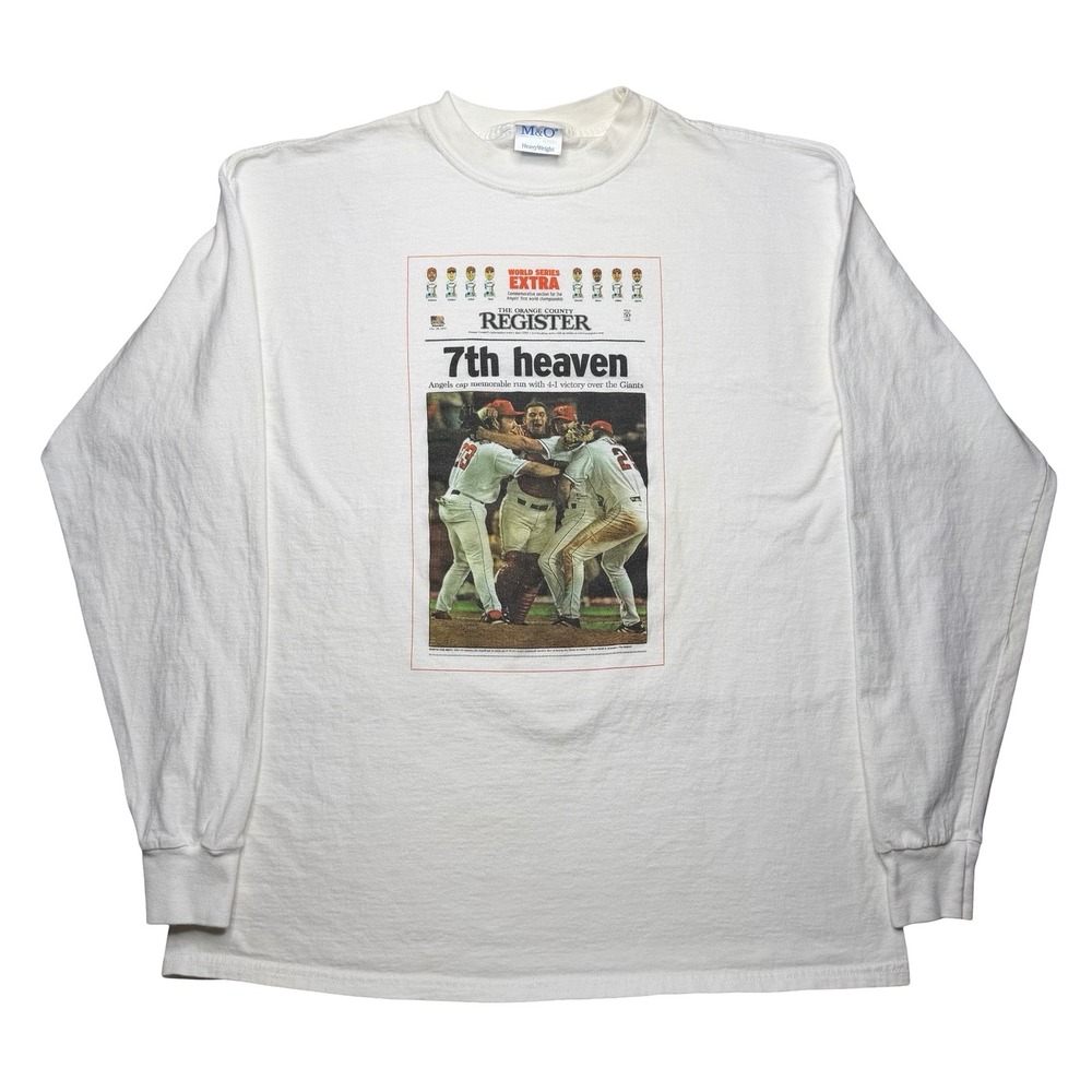 Vintage 2000s Angels‎ World Series champions 7th heaven newspaper shirt